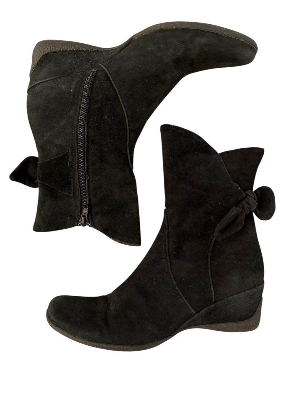 Cordani Black Suede Wedge Booties Women’s EU 38 (7.5-8) Bow Accent Ankle Boots